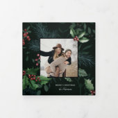 ホリーエレガントクリスマスダークグリーン植物写真 三つ折りクリスマスカード (カバー)