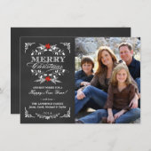 ホリーエレガントチャルクボードクリスマスフォトフラットカード シーズンカード (正面/裏面)