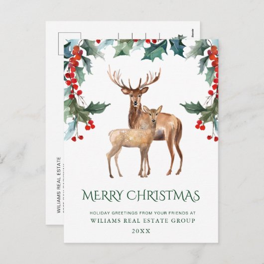 ホリーエレガントディアクリスマスグリーティ企業のング シーズンポストカード (正面/裏面)