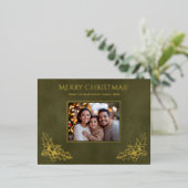 ホリーエレガントファミリーフォトグリーンフェイクレザー 箔シーズンポストカード (立ち正面)