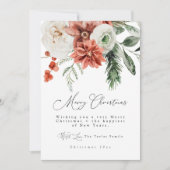 ホリーエレガントフローラグリーンリー写真クリスマスカード 招待状 (正面)