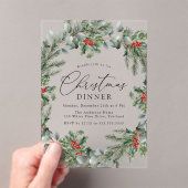 ホリーエレガントベリーとパインクリスマスディナー アクリル招待状 (インサイチュ (ポータブル))