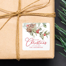 ホリーエレガントベリーとパインコーンのクリスマス スクエアシール