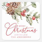 ホリーエレガントベリーとパインコーンのクリスマス スクエアシール (正面)
