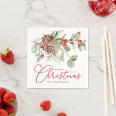 ホリーエレガントベリーとパインコーンのクリスマス スタンダードカクテルナプキン (インサイチュ)