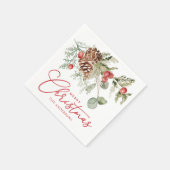 ホリーエレガントベリーとパインコーンのクリスマス スタンダードカクテルナプキン (角)