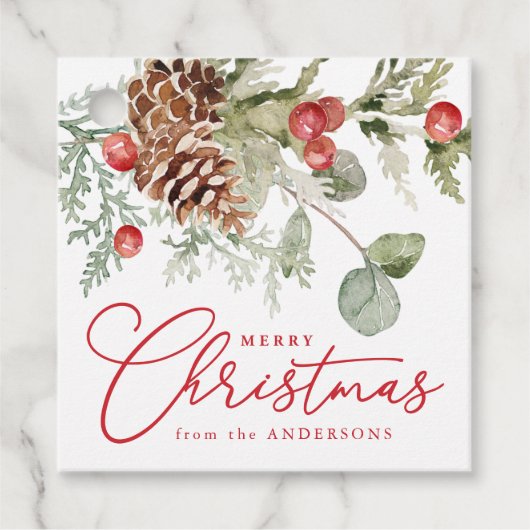 ホリーエレガントベリーとパインコーンのクリスマス フェイバータグ (正面)