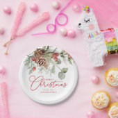 ホリーエレガントベリーとパインコーンのクリスマス ペーパープレート (パーティー)