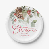 ホリーエレガントベリーとパインコーンのクリスマス ペーパープレート (正面)