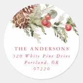 ホリーエレガントベリーとパインコーン差出人住所 ラウンドシール (正面)