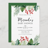 ホリーエレガントベリーのクリスマスベビーシャワー 招待状 (正面/裏面)