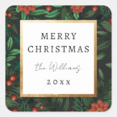 ホリーエレガントベリーの葉メリークリスマス スクエアシール (正面)