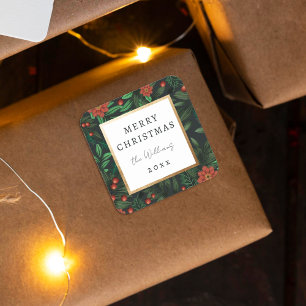 ホリーエレガントベリーの葉メリークリスマス スクエアシール