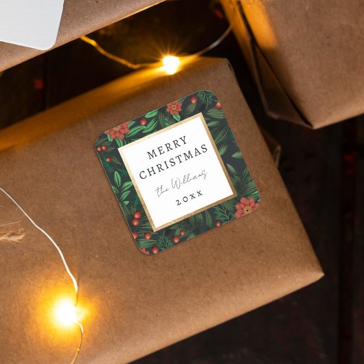 ホリーエレガントベリーの葉メリークリスマス スクエアシール