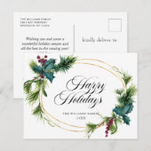 ホリーエレガントベリークリスマスグリーティングホリデー ポストカード (正面/裏面)