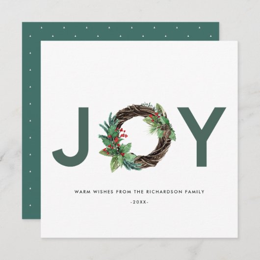 ホリーエレガントベリーグリーンレッドジョイリースクリスマス シーズンカード (正面/裏面)