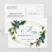 ホリーエレガントベリーパインモフィスクリスマスホリデー ポストカード (正面/裏面)