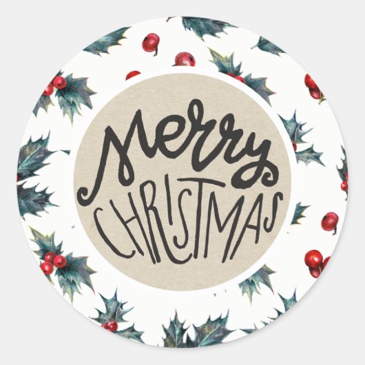 ホリーエレガントベリーホリデークリスマスペ素朴ープ ラウンドシール (正面)
