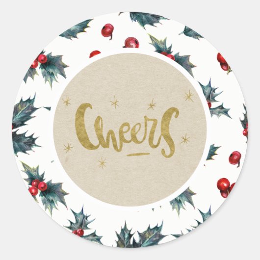 ホリーエレガントベリーホリデークリスマス金ゴールド応援 ラウンドシール (正面)