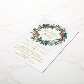 ホリーエレガントベリーリースホリデーパーティー 箔招待状 (回転した状態)