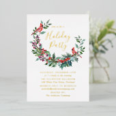 ホリーエレガントベリーリース深紅色ホリデーパーティー 箔招待状 (立ち正面)