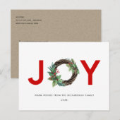 ホリーエレガントベリーレッドグリーン喜びリースクリスマス ポストカード (正面/裏面)