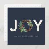 ホリーエレガントベリーレッドネイビーリースクリスマス シーズンカード (正面/裏面)