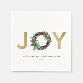 ホリーエレガントベリーレッド金ゴールドジョイリースクリスマス スタンダードカクテルナプキン