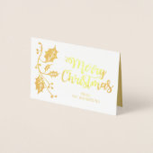ホリーエレガントメリークリスマスグリーティング写真金ゴールド 箔カード (正面)