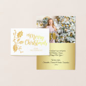 ホリーエレガントメリークリスマスグリーティング写真金ゴールド 箔カード (ディスプレー)
