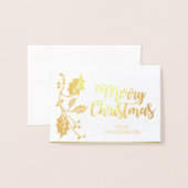ホリーエレガントメリークリスマスグリーティング写真金ゴールド 箔カード (封筒付き正面)