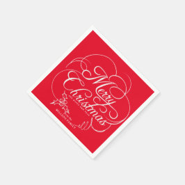 ホリーエレガントメリークリスマスレッド スタンダードカクテルナプキン