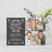 ホリーエレガント・チャルクボード・クリスマス3枚写真コラージュ シーズンカード (スタンド正面)