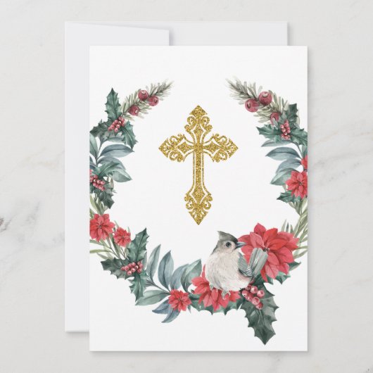 ホリーエレガント·ベリー·ウィンター·バプテスマ 招待状 (裏面)