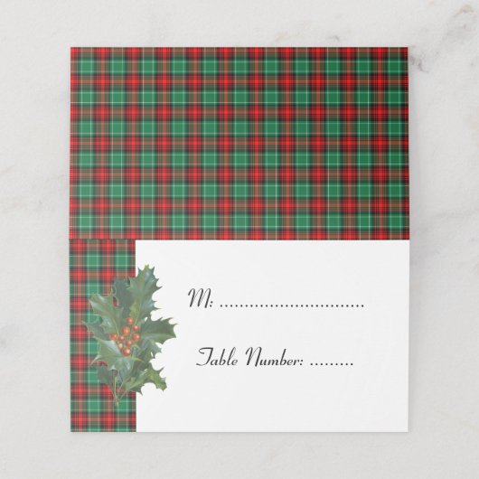 ホリーオンレッドグリーンプレイドホリデーテーブルカード プレイスカード (外部開封)