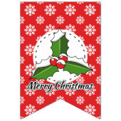 ホリーオン赤白の雪片パターン – メリークリスマス バンティングフラッグ (第3の旗)