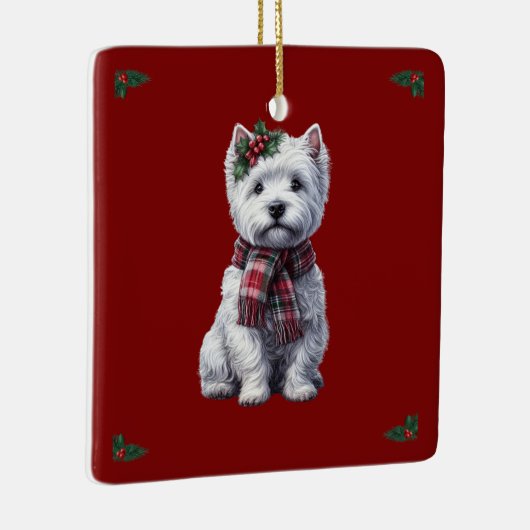 ホリーオーナメントのクリスマスウェスティー。 セラミックオーナメント (右)