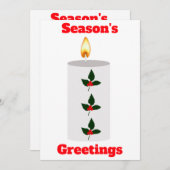 ホリーカード付きシーズングリーティングホワイトキャンドル 招待状 (正面/裏面)