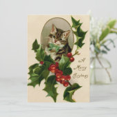 ホリーカード付きヴィンテージクリスマスキャット シーズンカード (スタンド正面)