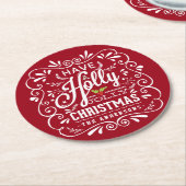 ホリークすてきリスマスチャルクボードホリデーパーティーレッド ラウンドペーパーコースター (アングル)