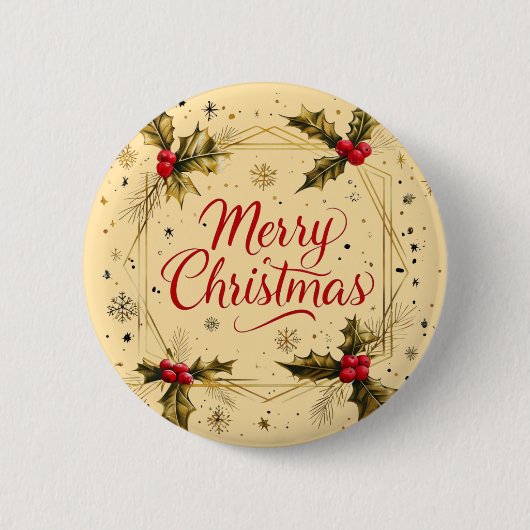 ホリークラシックデザイン付きメリークリスマスカード 缶バッジ (正面)
