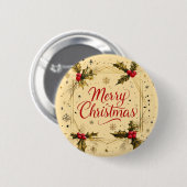 ホリークラシックデザイン付きメリークリスマスカード 缶バッジ (正面&裏面)