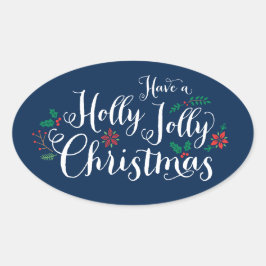 ホリークリすてきスマスネイビーブルーホリデイ 楕円形シール