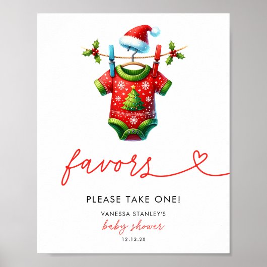 ホリークリスマスサンタベビーシャワーのお気に入りサイン ポスター (正面)