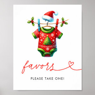 ホリークリスマスサンタベビーシャワーのお気に入りサイン ポスター