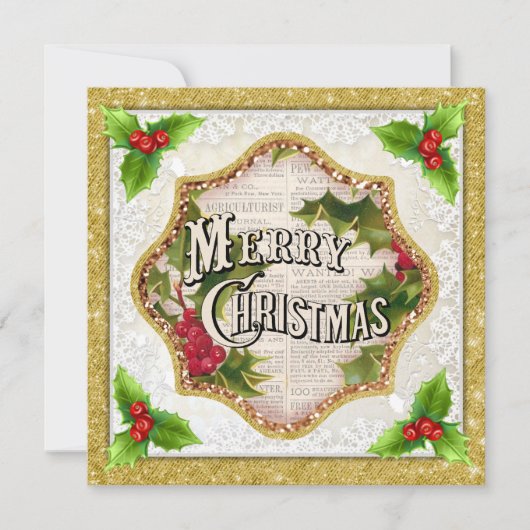 ホリークリスマスフラットカードとメリークリスマス シーズンカード (正面)