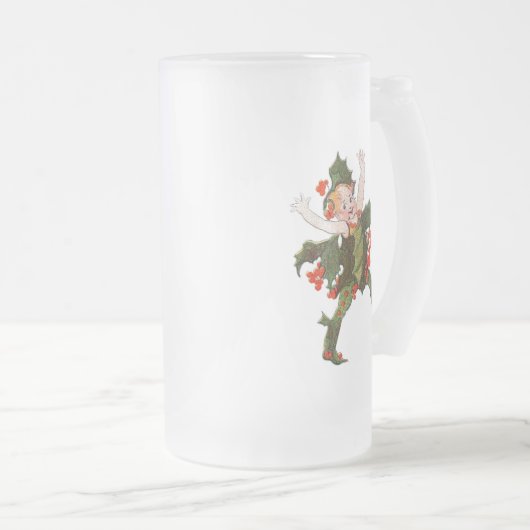 ホリークリスマスフラワーチャイルドカワイイヴィンテージフローラ フロストグラスビールジョッキ (正面右)