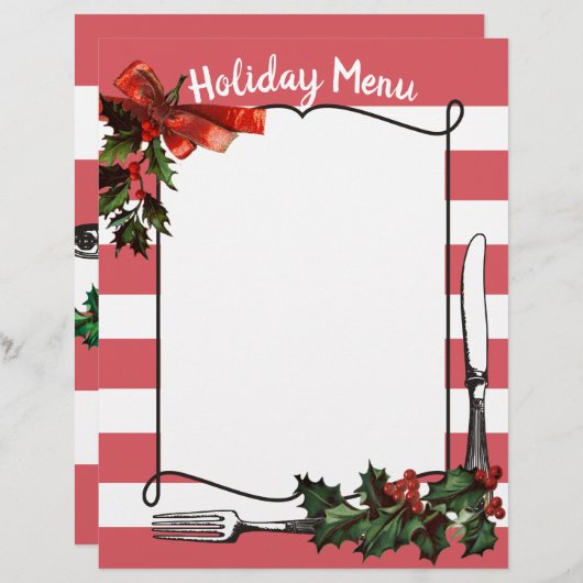 ホリークリスマスホリデーメニューのレターヘッドの枝 (正面/裏面)
