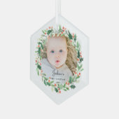 ホリークリスマスリースフォトベビー初めてのクリスマス ガラスオーナメント (正面左)