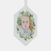 ホリークリスマスリースフォトベビー初めてのクリスマス ガラスオーナメント (正面右)